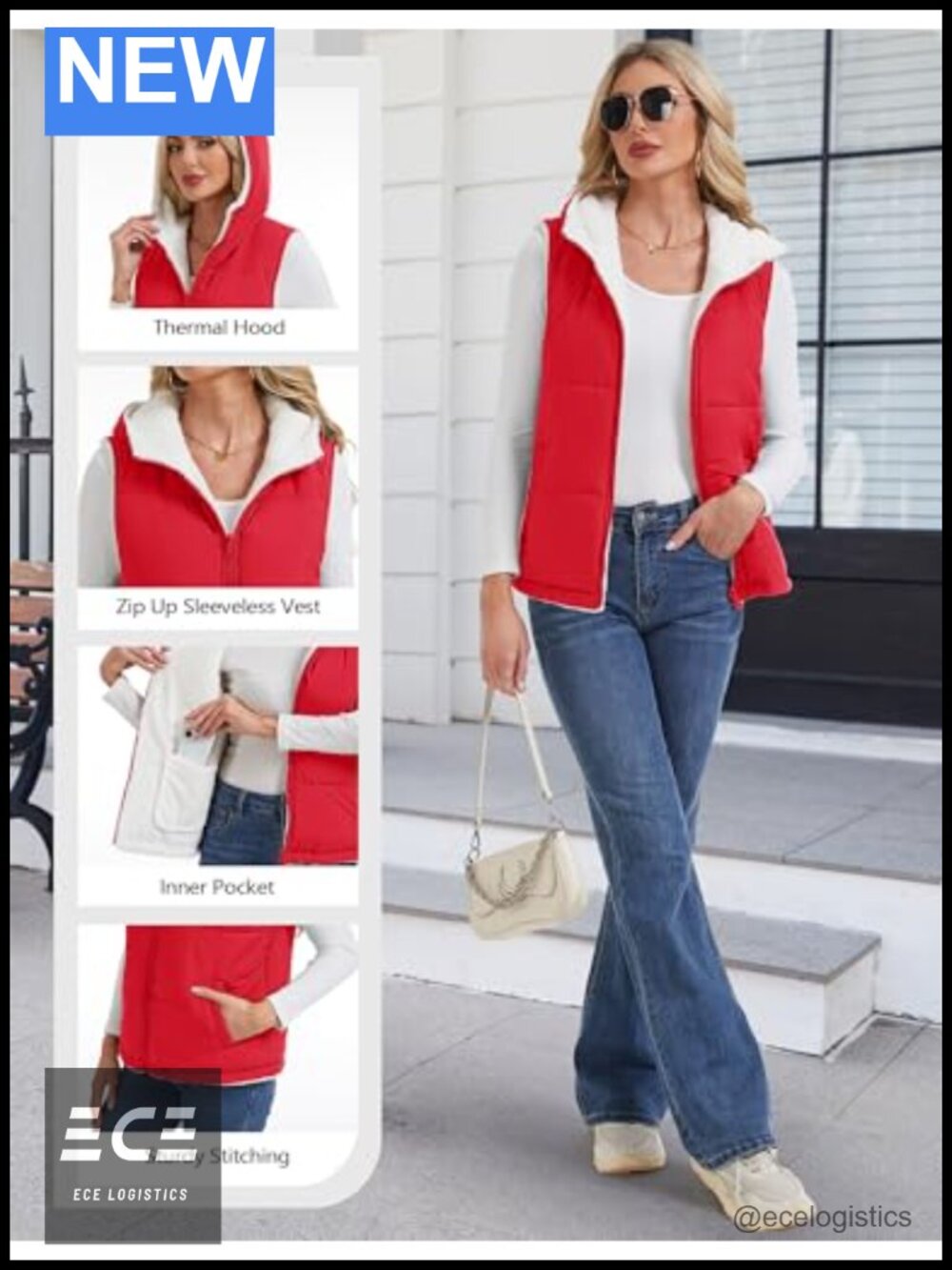 Womens Reversible Puffer Vest Sleeveless Zip Up Fleece Hooded Jacket - Picture 4 of 6